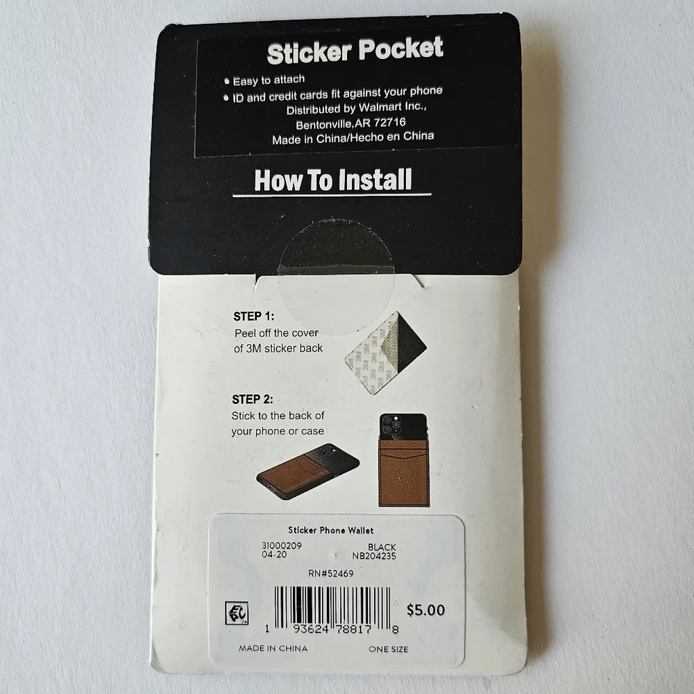 Adhesive Sticker Pocket / Wallet for Smartphone (BLACK FAUX LEATHER)